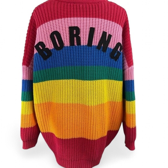 AUTHENTIC Lazy Oaf “BORING” Rainbow Cardigan – Rare - Picture 1 of 7